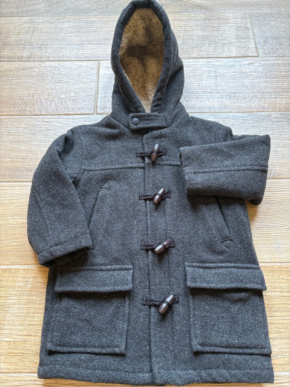 Kids Baby Gap Wool Blend Hooded Toggle/Pea Coat Charcoal, Size 4T